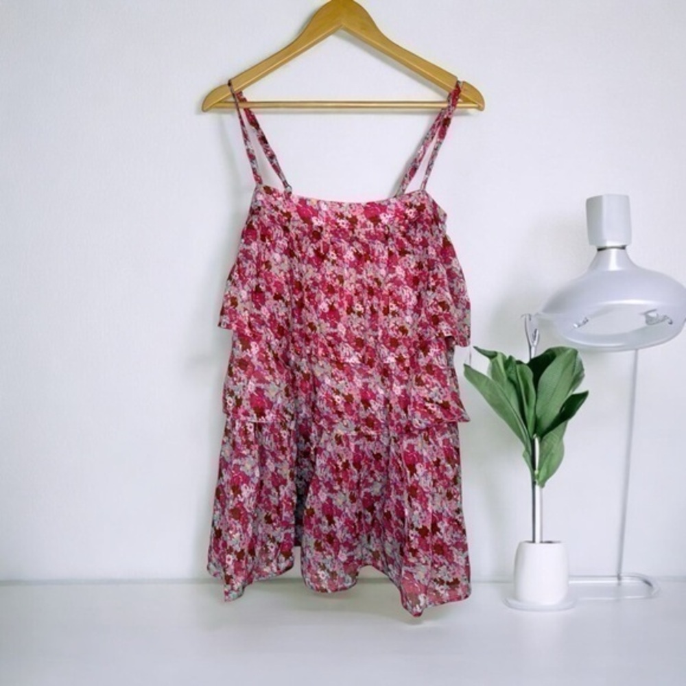 NWT Free People Talia Tunic Top Sleeveless Tiered Ruffles Floral Top Boho